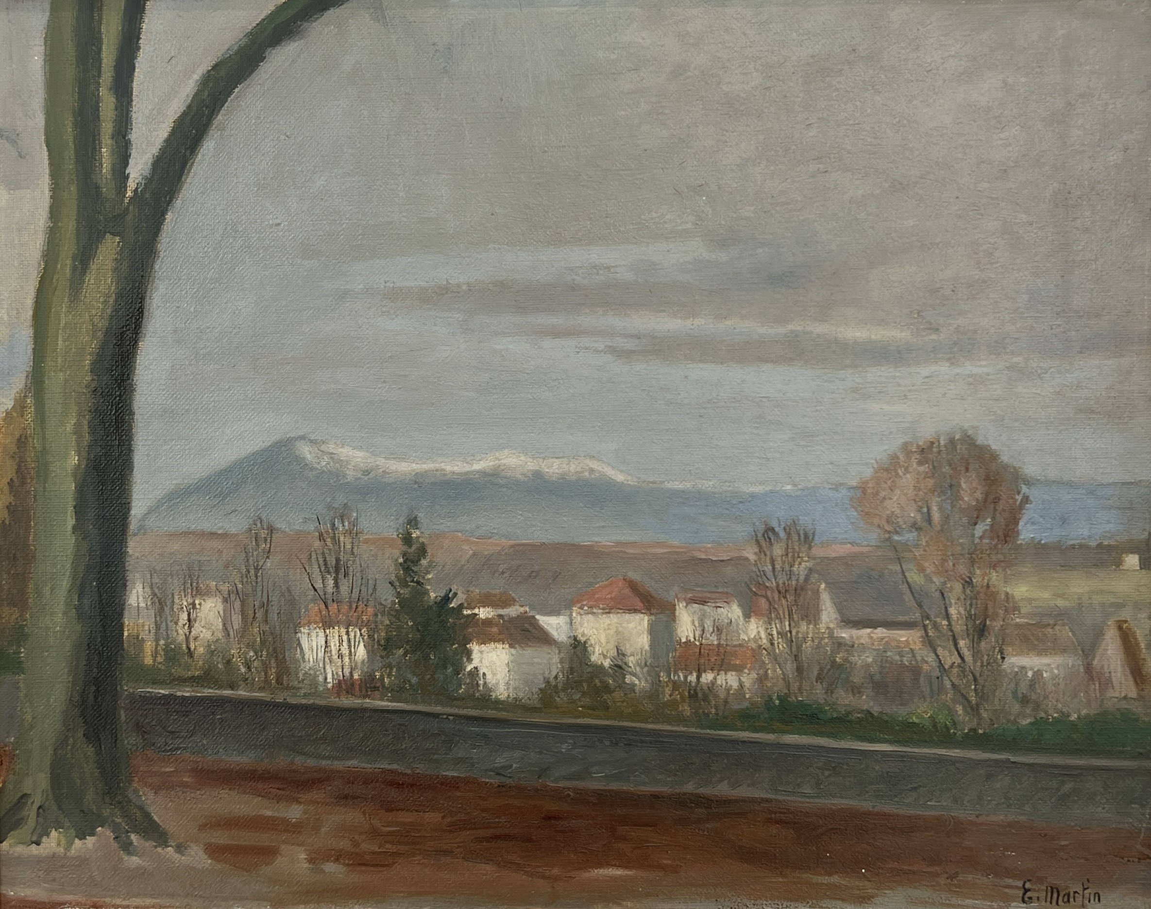 Eugène Louis Martin, Vue d'un village et montagnes enneigées Eugène Louis Martin, Vue d'un village et montagnes enneigées