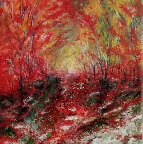 Gemälde, La foret d'automne rouge, Christine Desplanque