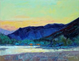 Painting, Evening river-small sunset landscape, Serhii Cherniakovskyi