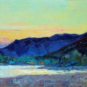 Gemälde, Evening river-small sunset landscape, Serhii Cherniakovskyi