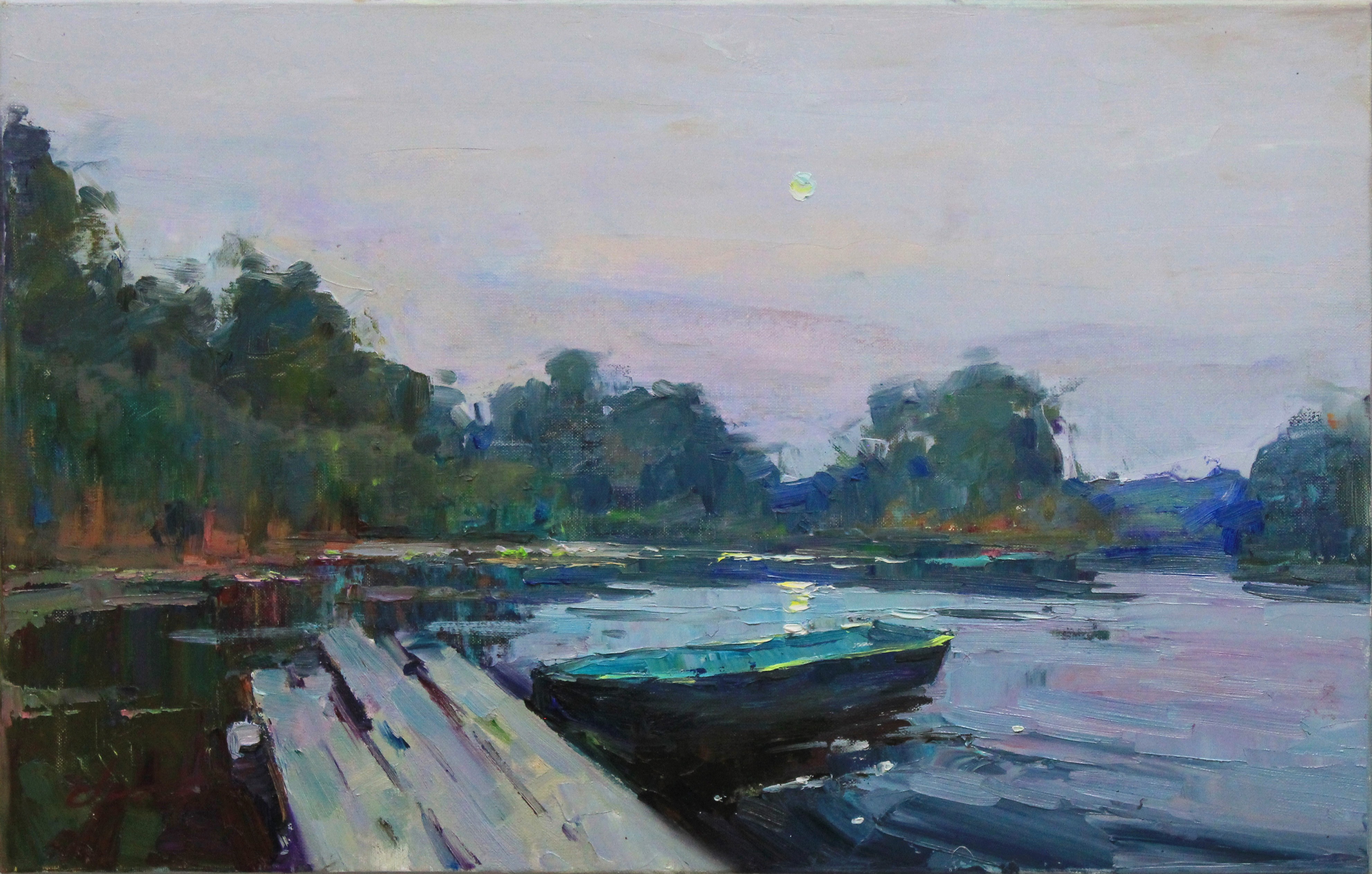 Serhii Cherniakovskyi, Dusk by the river near the pier Serhii Cherniakovskyi, Dusk by the river near the pier