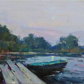 Painting, Dusk by the river near the pier, Serhii Cherniakovskyi