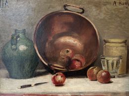 Peinture, Cuivre et fruits, A. Bally