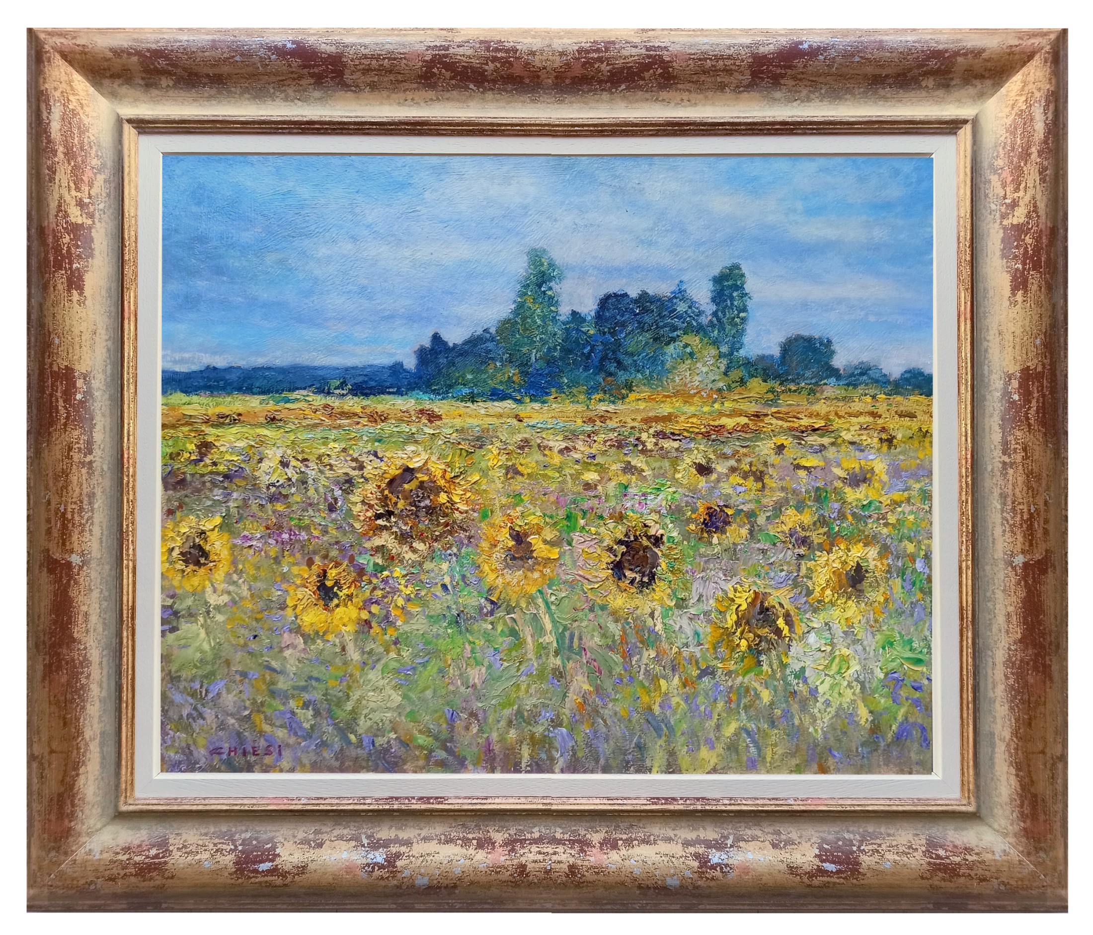 Biagio Chiesi, Impressionist sunflowers - Tuscany painting landscape & frame Biagio Chiesi, Impressionist sunflowers - Tuscany painting landscape & frame