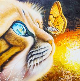 Gemälde, Le chat et le papillon, Vincent Bardou