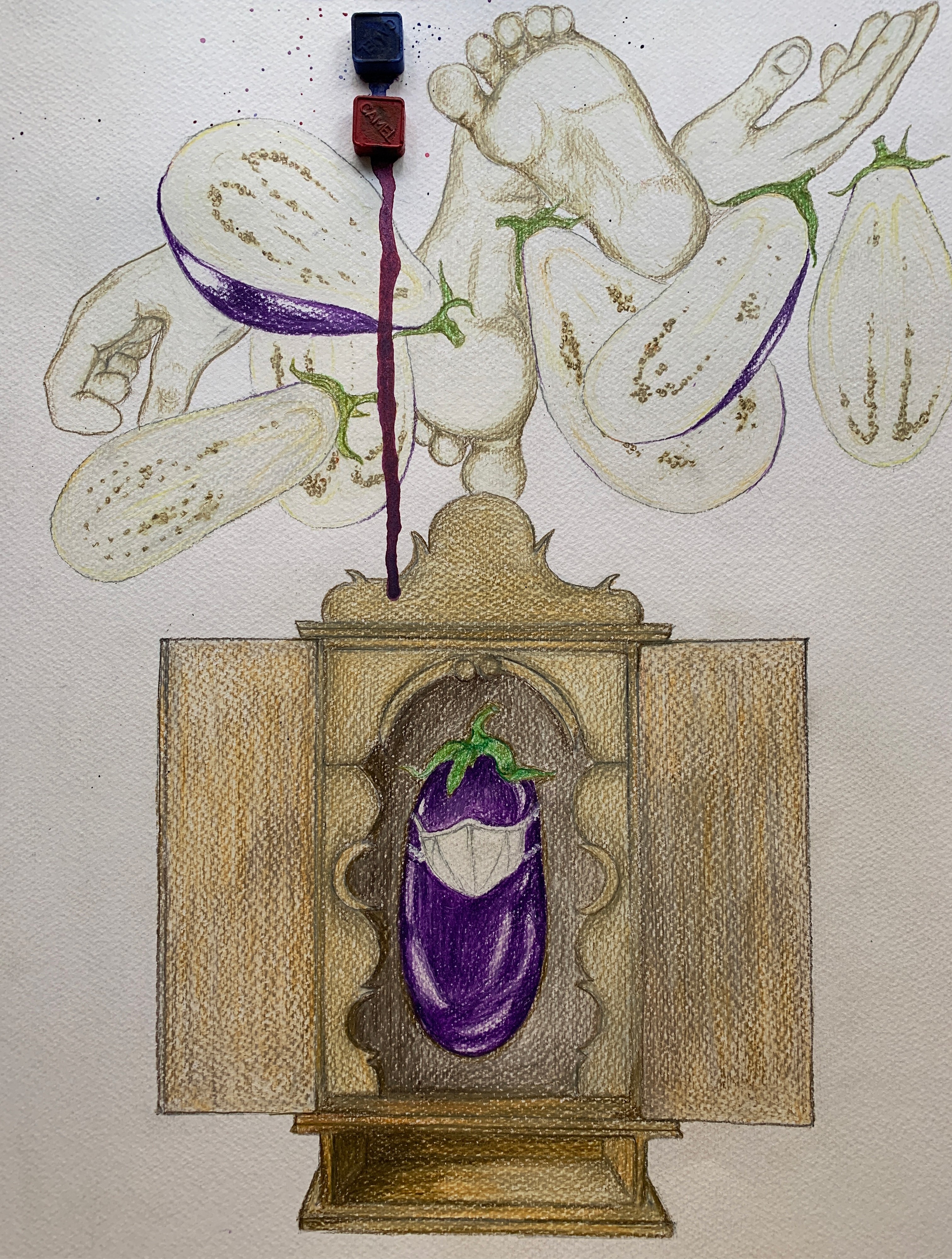 Megha Joshi, Brinjal Shrine. Drawings From the covid diaries series Megha Joshi, Brinjal Shrine. Drawings From the covid diaries series