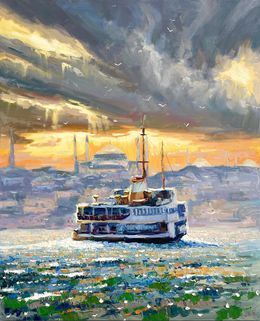 Gemälde, Evening sea sunset, Evgeny Chernyakovsky