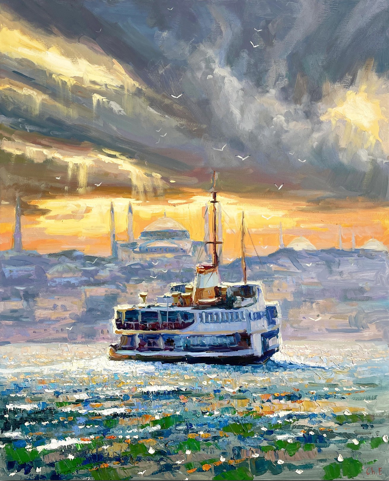 Evgeny Chernyakovsky, Evening sea sunset Evgeny Chernyakovsky, Evening sea sunset