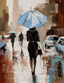 Peinture, Woman with umbrella in a rainy city, Schagen Vita