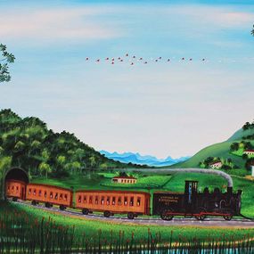 Painting, Le passage de la locomotive, Francisco Severino