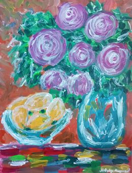Gemälde, Lemons and flowers, Natalya Mougenot
