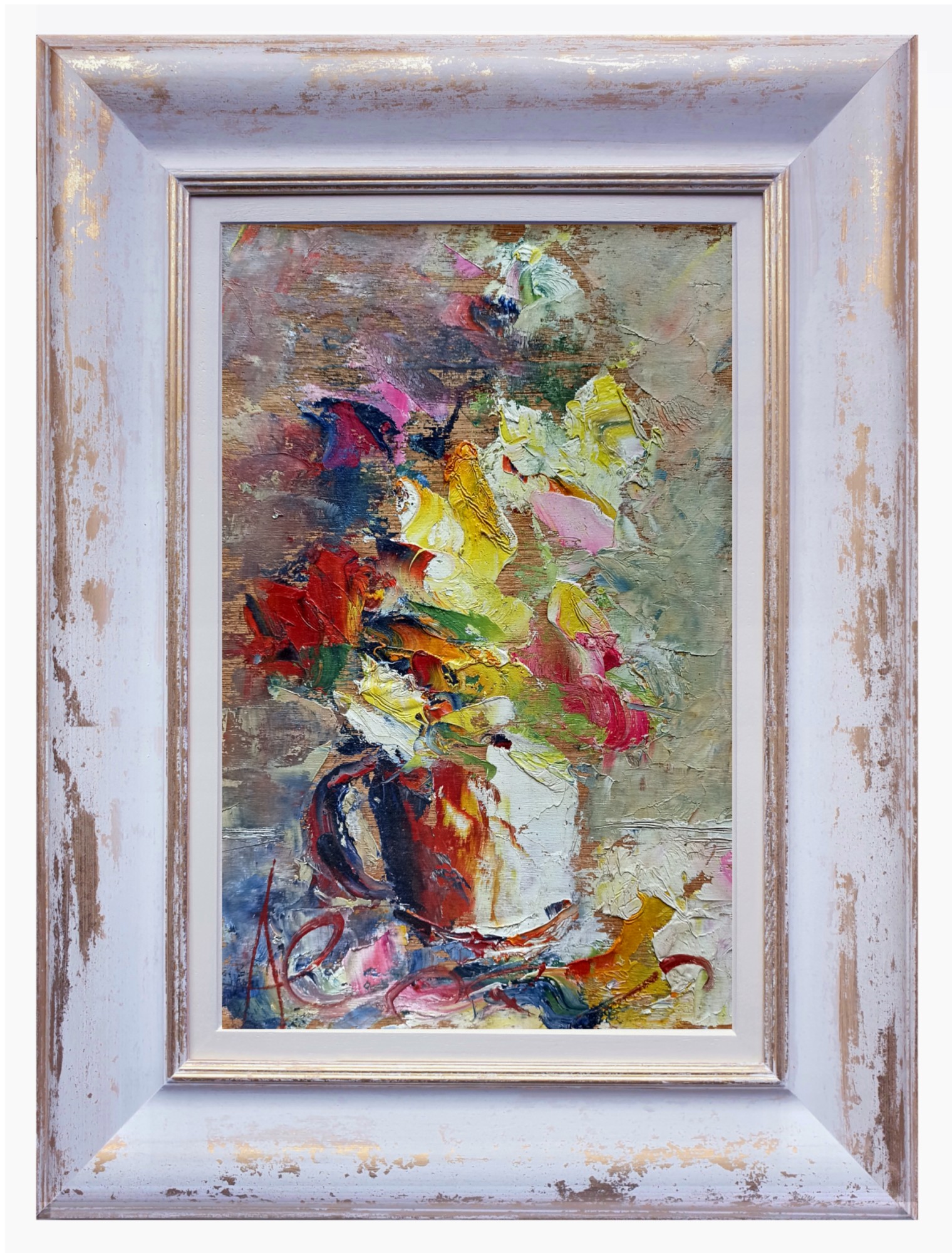 Paolo Massimo Abrans, Abstract flowers n°1 - Italian painting & frame Paolo Massimo Abrans, Abstract flowers n°1 - Italian painting & frame