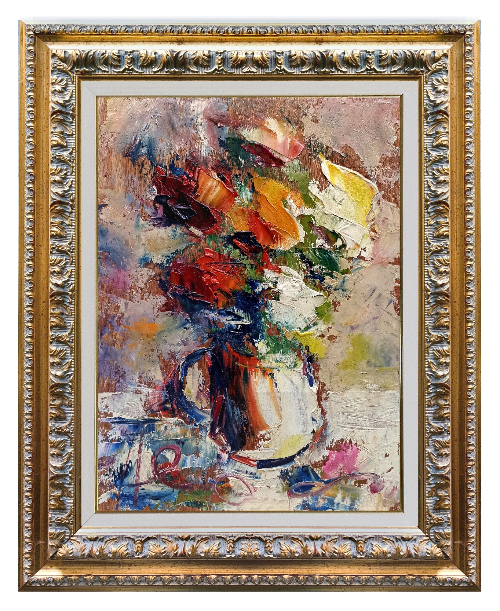 Paolo Massimo Abrans, Abstract flowers n°2 - Italian painting & frame Paolo Massimo Abrans, Abstract flowers n°2 - Italian painting & frame