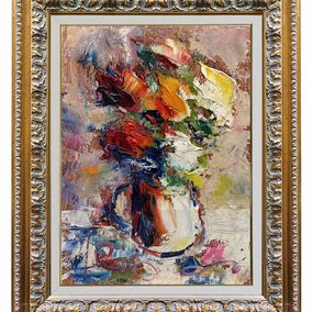 Gemälde, Abstract flowers n°2 - Italian painting & frame, Paolo Massimo Abrans