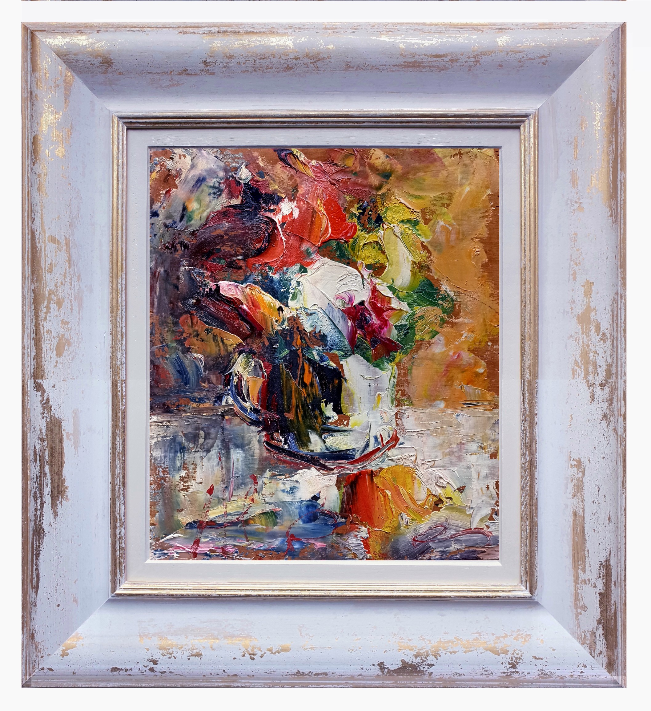 Paolo Massimo Abrans, Abstract flowers n°3 - Italian painting & frame Paolo Massimo Abrans, Abstract flowers n°3 - Italian painting & frame