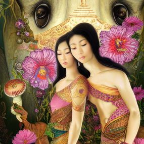 Drucke, Aus der Serie: Mystische Thai-Visionen: Heilige Pilze und Blumen (10), The opium smoking white elephant