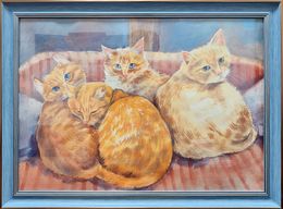 Painting, Cats. We woke up.  original painting with animals., Lilya Volskaya