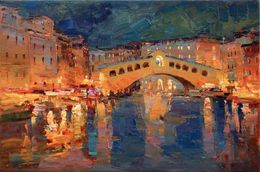 Painting, Rialto Bridge. Venice Italy - Night cityscape, Serhii Cherniakovskyi