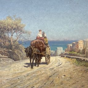 Pintura, Vue sur la mer, Italie, Arthur Jean Baptiste Calame