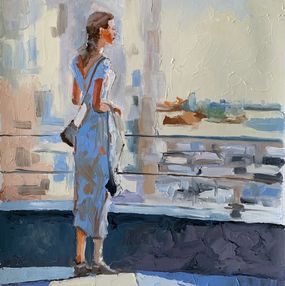 Gemälde, A woman in the city at sunset, Schagen Vita