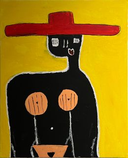 Painting, Lady in red the hat, Léo Pansard