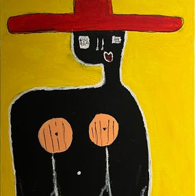 Painting, Lady in red the hat, Léo Pansard