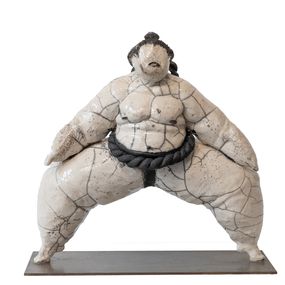 Skulpturen, Sonkyo Tsuna - série sumotoris - sculpture terre cuite Raku, Laurence Schlimm Boland