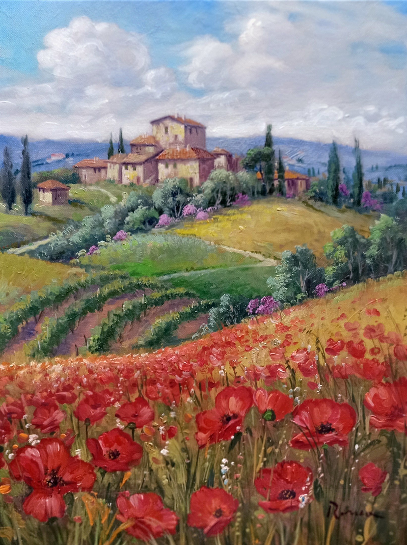 Domenico Ronca, The hill of poppies - Tuscany painting landscape Domenico Ronca, The hill of poppies - Tuscany painting landscape