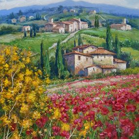 Painting, Spring blossom  - Tuscany painting landscape, Domenico Ronca