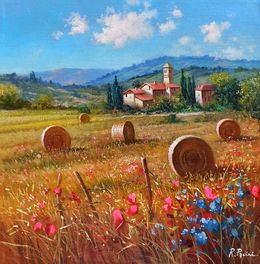 Peinture, Relaxing countryside - Tuscany landscape painting, Raimondo Pacini