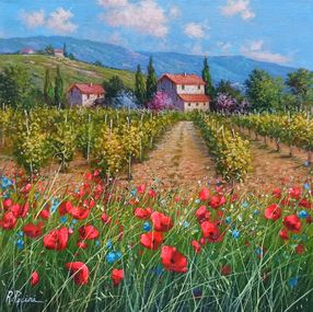 Pintura, Flowering in the vineyard n°2 - Tuscany landscape painting, Raimondo Pacini