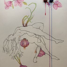 Dessin, While the onions pierce, Bougainvillea are Fierce. From the covid diaries series, Megha Joshi