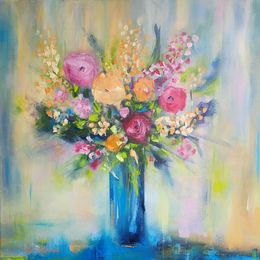Painting, Bouquet Fleurs rondes, Nadine de Lespinats
