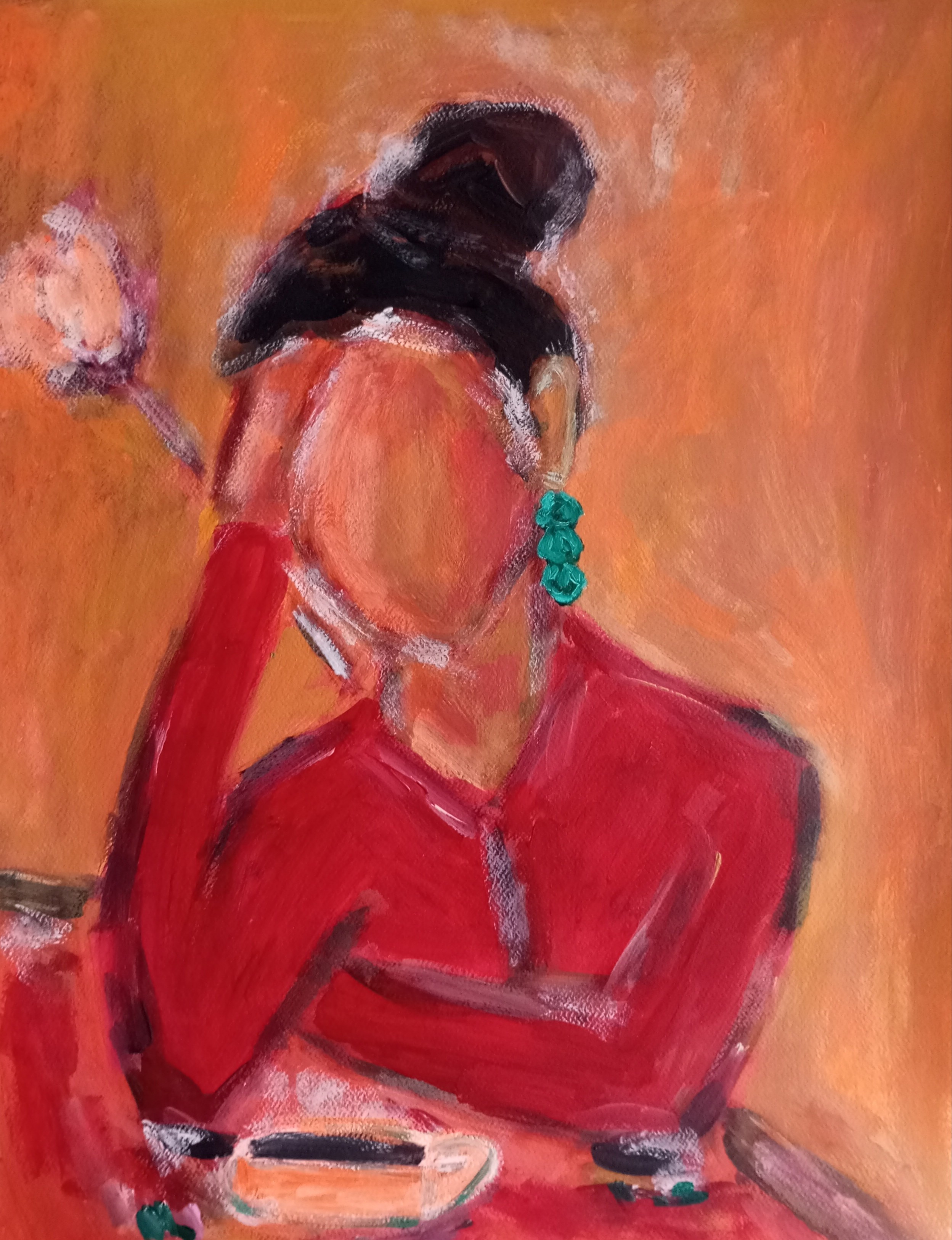 Natalya Mougenot, A woman with a cup of coffee and a rose Natalya Mougenot, A woman with a cup of coffee and a rose