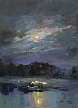 Painting, Full moon over the river, Serhii Cherniakovskyi