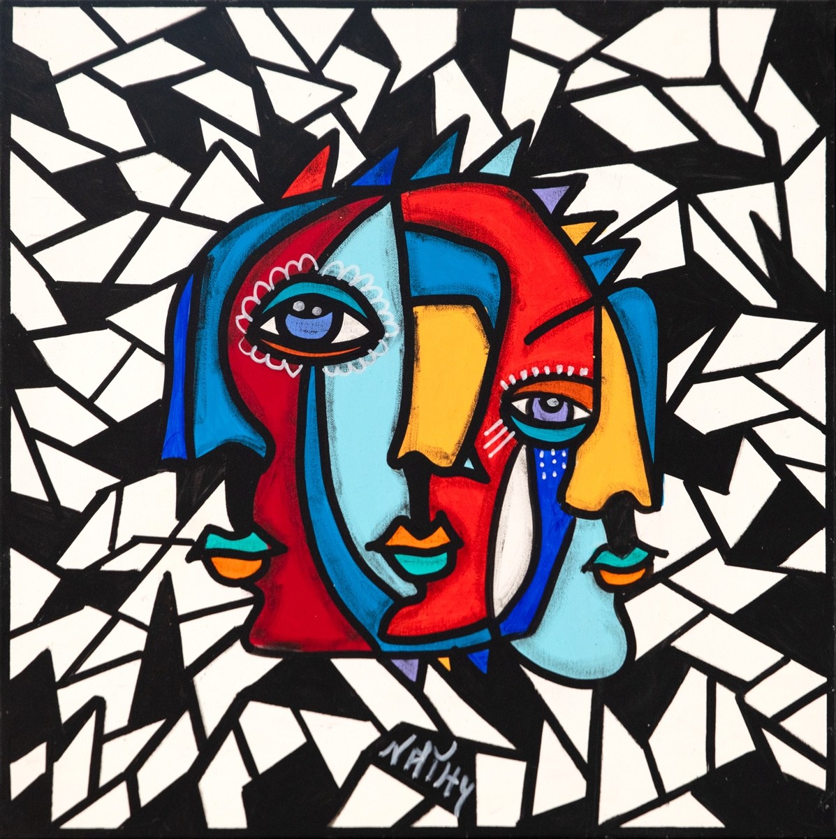 Nathalie Paccalet dite Nathy, Trinité Mosaïca - Série Trinité - Portrait Pop art cubisme Nathalie Paccalet dite Nathy, Trinité Mosaïca - Série Trinité - Portrait Pop art cubisme