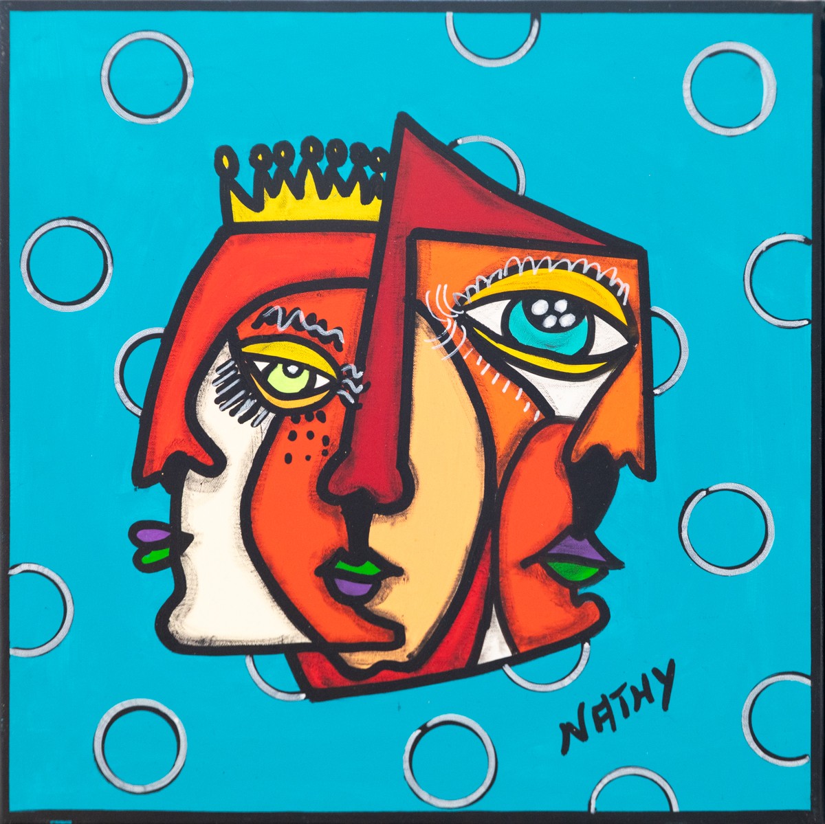 Nathalie Paccalet dite Nathy, Trinité blue bubbles - Série Trinité - Portrait Pop art cubisme Nathalie Paccalet dite Nathy, Trinité blue bubbles - Série Trinité - Portrait Pop art cubisme