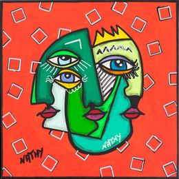 Gemälde, Trinité Green kub - Série Trinité - Pop art cubisme, Nathy