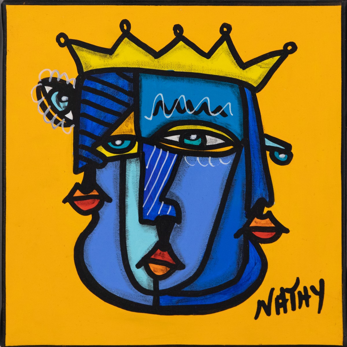 Nathalie Paccalet dite Nathy, Trinité blue king - Série Trinité - Portrait Pop art cubisme Nathalie Paccalet dite Nathy, Trinité blue king - Série Trinité - Portrait Pop art cubisme