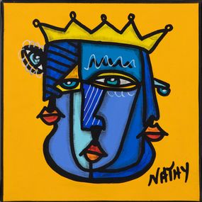 Painting, Trinité blue king - Série Trinité - Portrait Pop art cubisme, Nathalie Paccalet dite Nathy