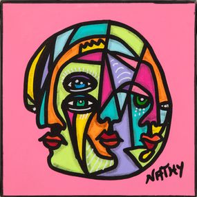 Pintura, Trinité moon - Série Trinité - Portrait Pop art cubisme, Nathalie Paccalet dite Nathy