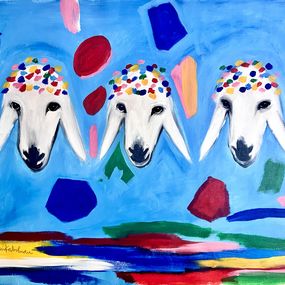 Painting, 3 Sheep, Menashe Kadishman