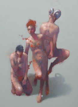 Peinture, Nymph, Satyr and apprentice, Olivier Massebeuf