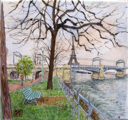Peinture, Promenade bord de Seine, Jeong Min Lee