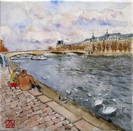 Painting, Les cygnes sur la Seine, Jeong Min Lee