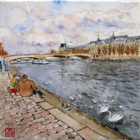 Painting, Les cygnes sur la Seine, Jeong Min Lee