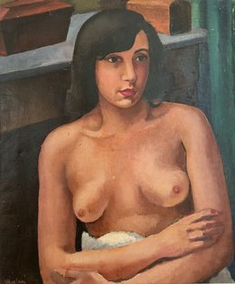 Peinture, Jeune femme assise aux seins nus, Henry Meylan
