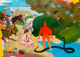 Gemälde, El caballero de copas, las amantes, el mago rojo y la serpiente, Alexander Grahovsky