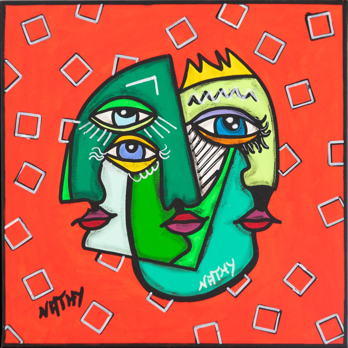 Nathalie Paccalet dite Nathy, Trinité Green kub - Portrait Pop art cubisme Nathalie Paccalet dite Nathy, Trinité Green kub - Portrait Pop art cubisme