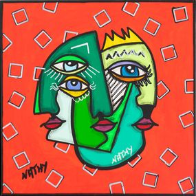 Gemälde, Trinité Green kub - Portrait Pop art cubisme, Nathalie Paccalet dite Nathy
